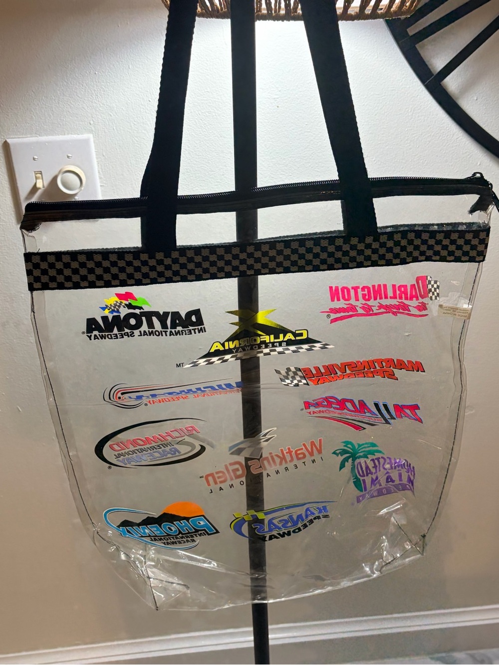 Clear Graphic Logo Tote Bag with Black Trim